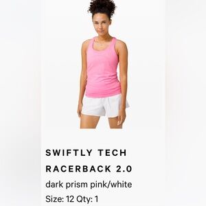 lululemon Swiftly Tech Racerback 2.0 in Dark Prism Pink and White - size 12